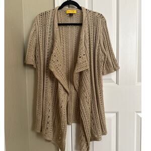 St. John Collection Knit Cardigan Short Sleeve‎ Open Front Beige Small